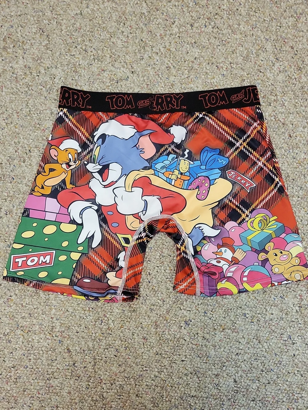 Tom and Jerry Men's Red Plaid Holiday Boxer Briefs Medium New Festive Christmas